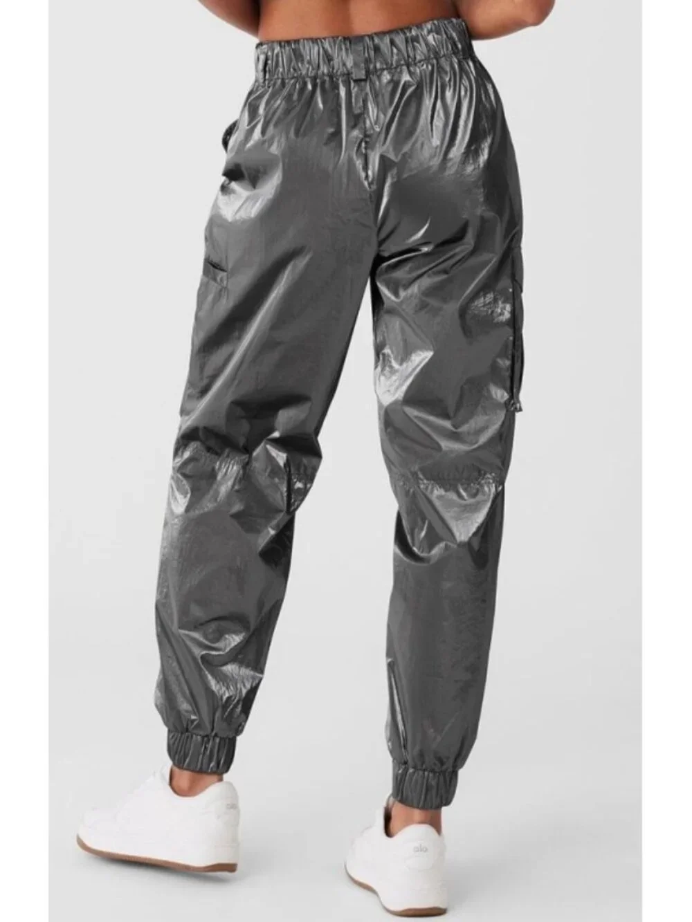 Alo Metallic High-Waist Break Line Joggers Silver Chrome Shiny Hi-Rise Waisted S